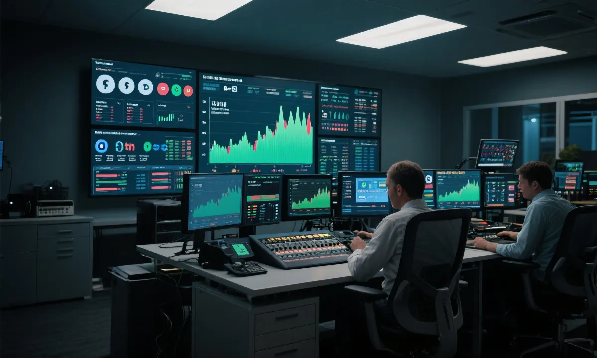 品牌在多平台进行世界杯决赛实时内容作战的指挥台概念图