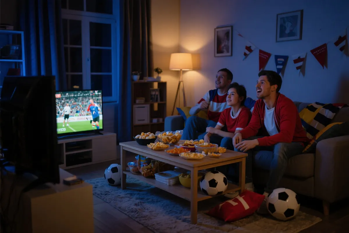 球迷在屏幕前观看足球赛